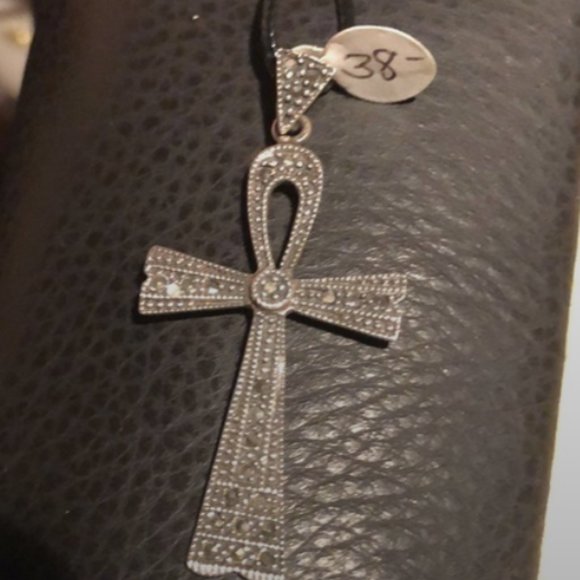 Sterling Silver Ankh with Tiny Rhinestones - Picture 3 of 3